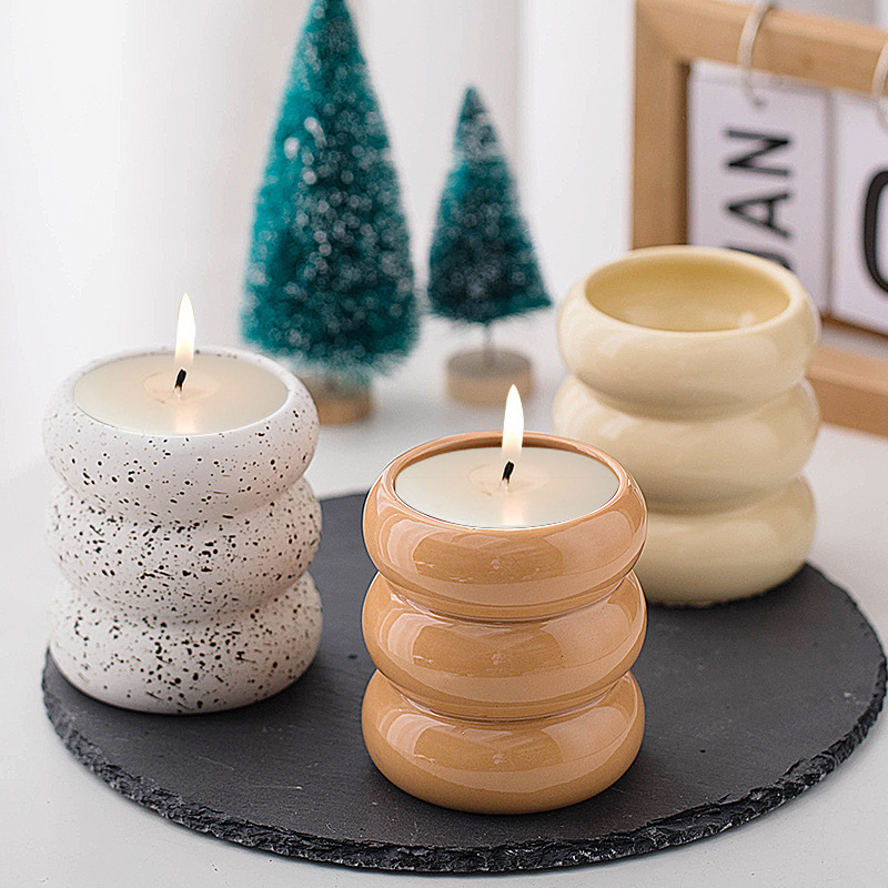 Wholesale Nordic Luxury Ceramic donut aromatherapy Art Candle Container Cup Jar For House Decorative