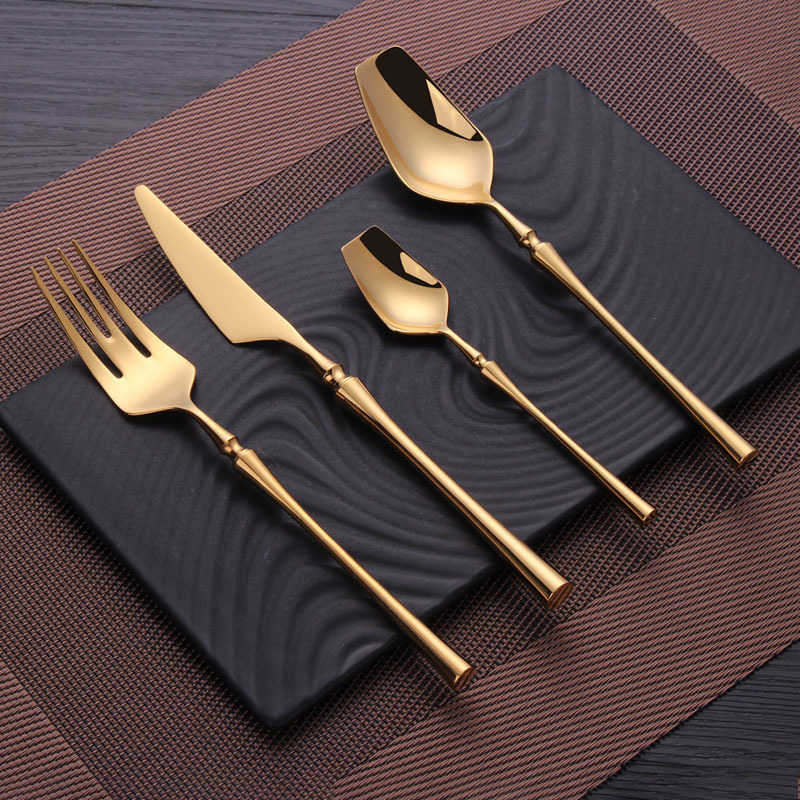 OEM Wholesale Silver Luxury Mirror Polish Stainless Steel Thin Handle Portugal Cutlery Flatware  Gold Set