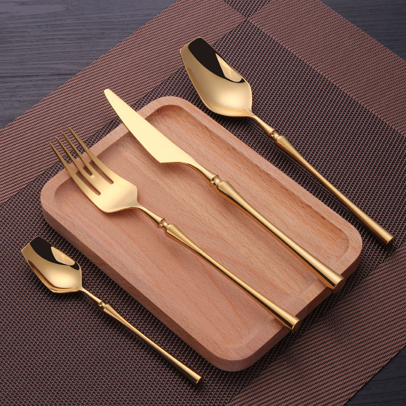 OEM Wholesale Silver Luxury Mirror Polish Stainless Steel Thin Handle Portugal Cutlery Flatware  Gold Set