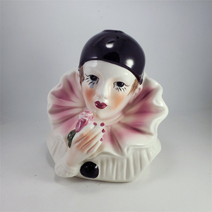 2022 new arrival porcelain figures decoration multi color vintage pierrot clown flower vase upper body ceramic figure