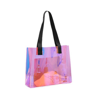 Custom Logo Oversize Transparent Waterproof Neon Candy Color Beach Pvc Gift Shopping Tote Bag