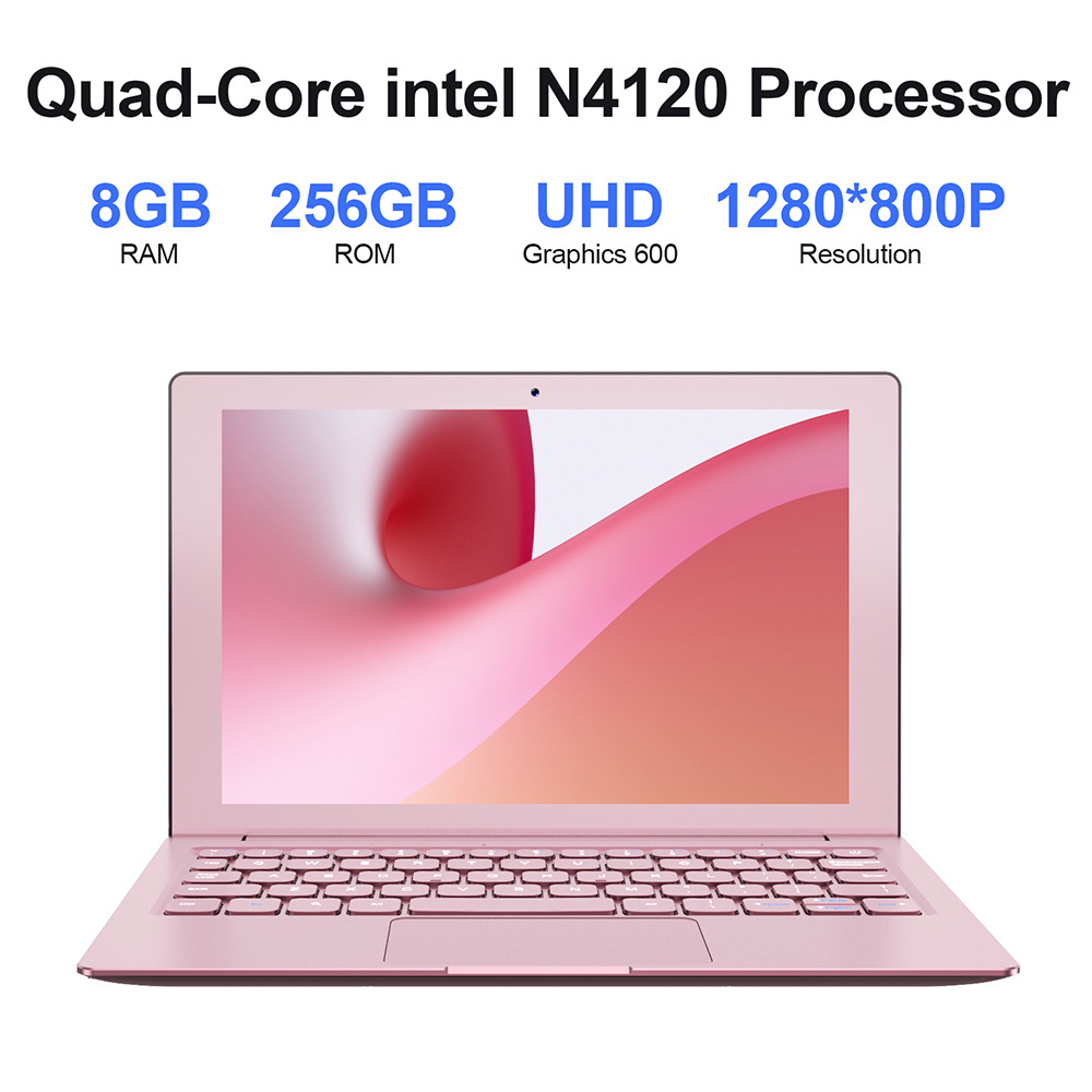 10.1inch Slim Metal Mini Laptop Intel N4120 6G+128G/256G/512G/1TB SSD Pink Portable Girls Netbook Computer for Business Office