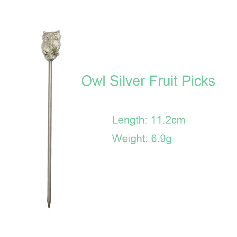 Reusable Creative Stainless Steel Fruit Pick Owl Fruit Pick Cocktail Ornament Pick Bar Tool For Fruit Snack Decoration