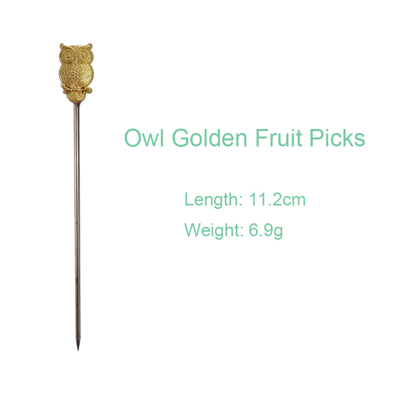 Reusable Creative Stainless Steel Fruit Pick Owl Fruit Pick Cocktail Ornament Pick Bar Tool For Fruit Snack Decoration