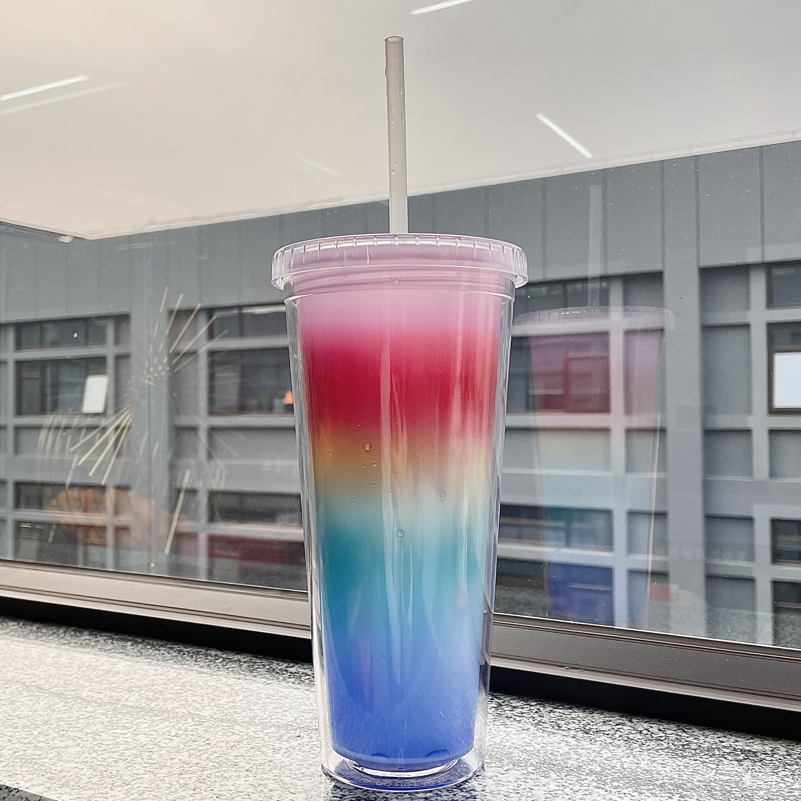 600Ml Double Wall Tumbler Reusable Plastic Cold Rainbow Magic Color Changing Cups With Lids And Straws