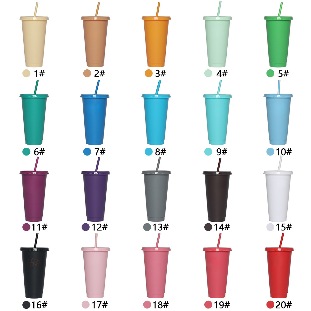 New Stock Colour Plastic Wholesale Drink Tumbler 24Oz Plastic Cold Cups With Lids And Straw