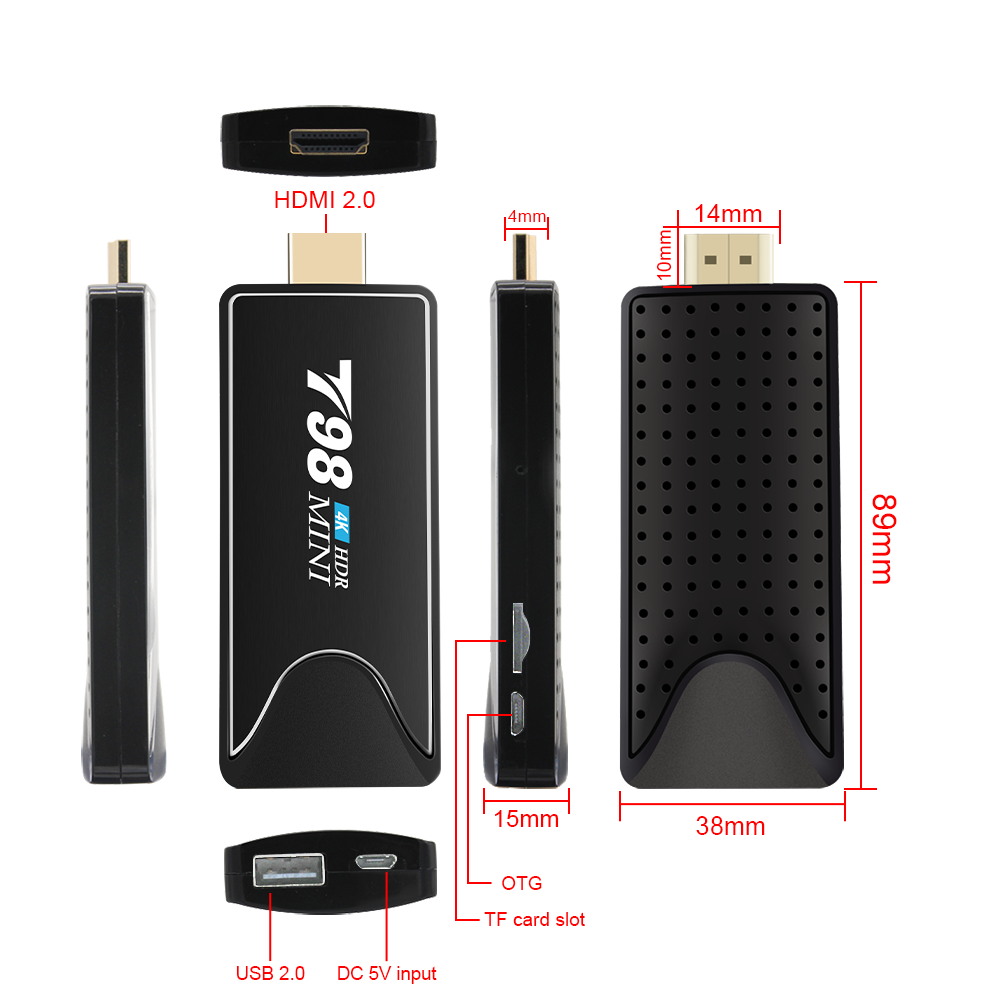 The cheapest android tv stick T98 mini Android 10 Mini PC 2GB 8gb 16gb 32gb Rk3318 android TV dongle WiFi BT 4K HD