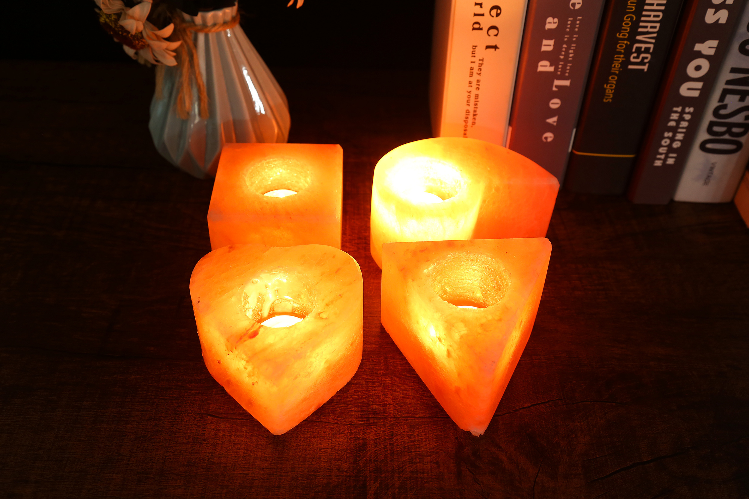 Pink Candle Holder Himalayan Salt Votive Natural Carving Crystal Rock Tea Light Set for Centerpiece Wedding Decorative Wholesale