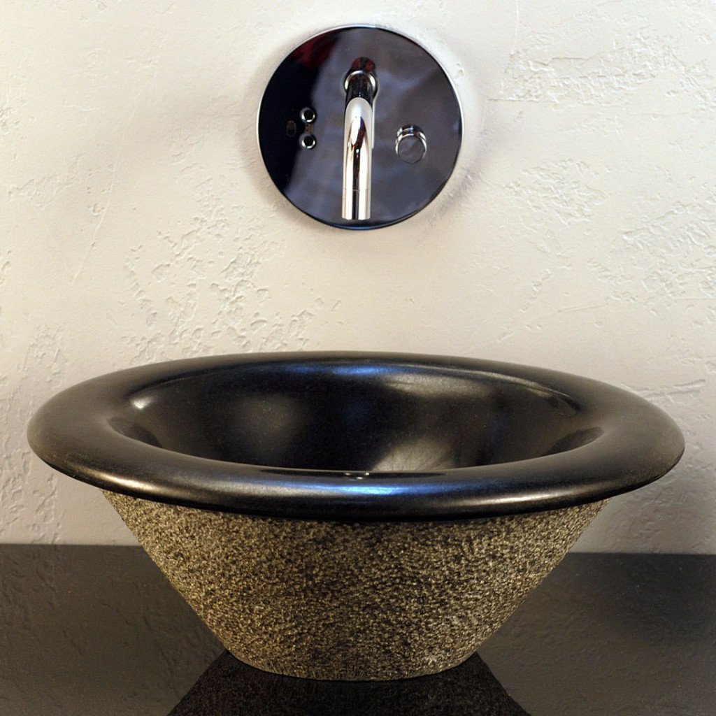 Inside Black Polished Natural Granite Stone Basin Sink for Bathroom and Hotel