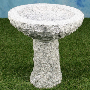 Round Bowl Standing White Handmade Granite Stone Bird Bath for Outdoor Garden Yard Lawn Decoration