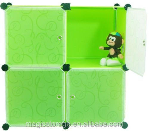 Multi Use DIY Plastic Storage 4 Cubes Cabinet with door for kid toys