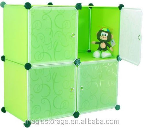 Multi Use DIY Plastic Storage 4 Cubes Cabinet with door for kid toys