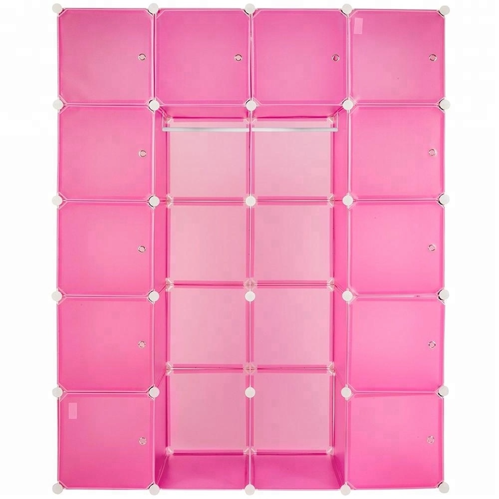 Multi Use DIY Plastic 20 Cube Wardrobe Closet, Pink color with pink door