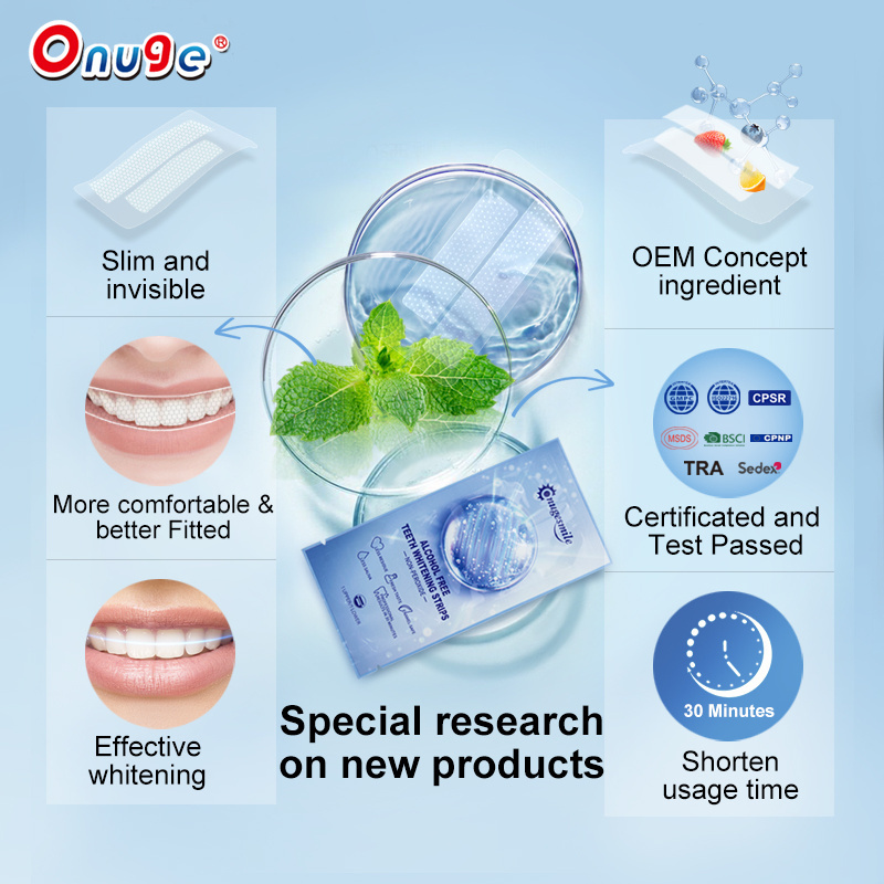 Onuge Custom Lime Mint Flavor Plant Extract Non Alcoholic Perfect Smile Whitening Teeth Strips Whitening for Teeth