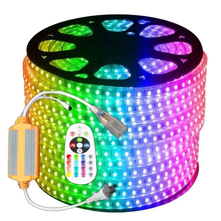 110V/220V Waterproof RGB LED Strip 5050 SMD LED Smart Strip Lights Remote Controlled LED Strip Lights Work with Remote