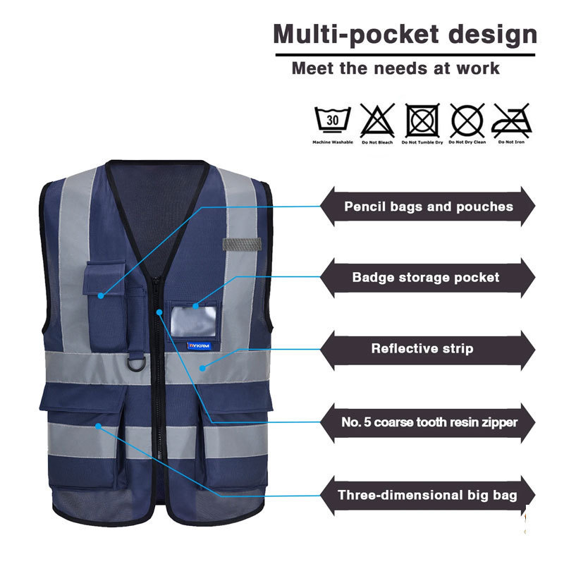 Hi Vis Viz High Visibility Reflective Zip Pocket Security Waistcoats Jacket Work wear Vests