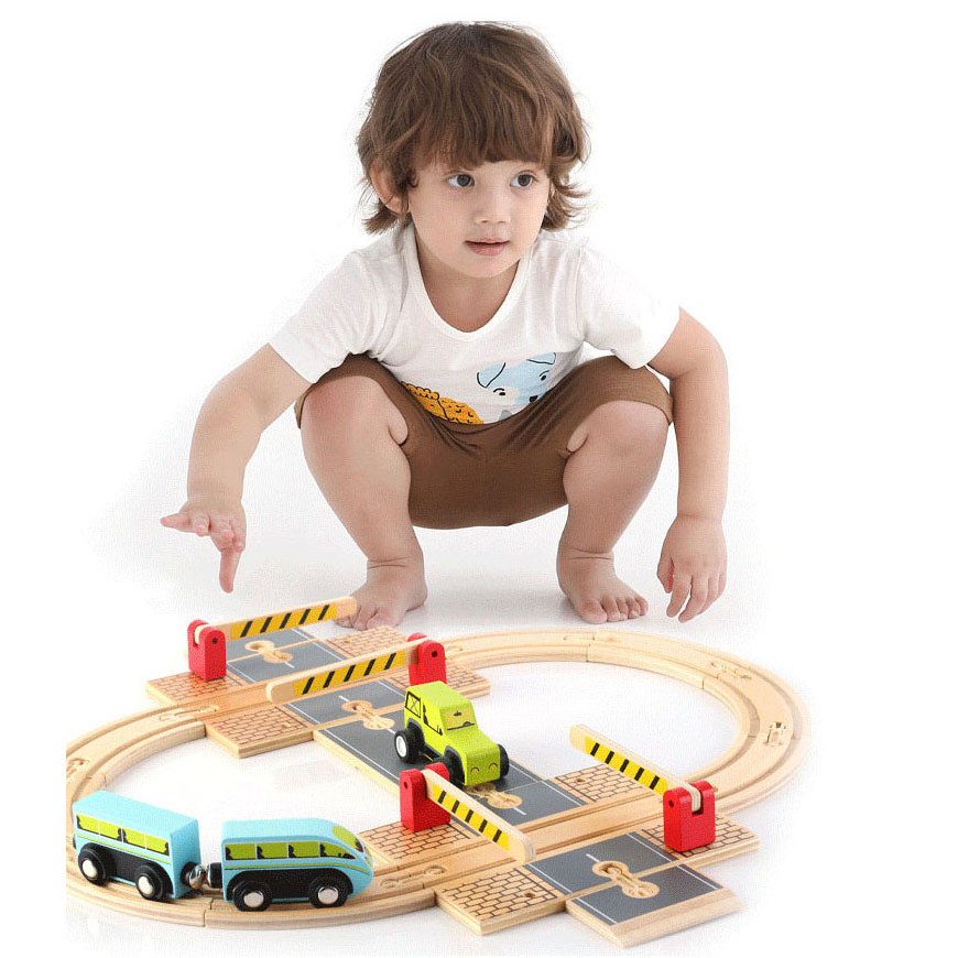 MNTL Kids Wooden 39 Pcs Train Track Set Stem Educational Railway Wooden Tracks Train Set Toy For Children