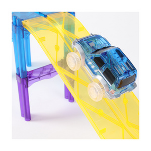 Stem Magnetic Plastic Building Block Toys Car Race Track Marble Run Tile Electric Toy Car  For Kids