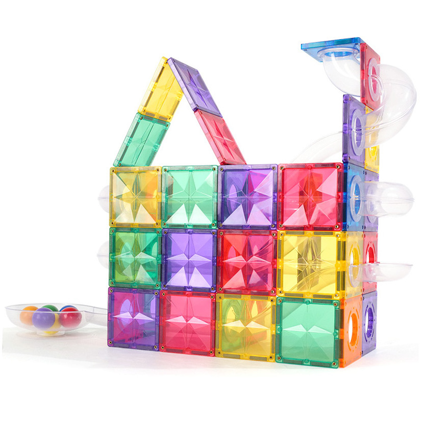 MNTL100pcs Marble Run Magnetic Tiles DIY Assembly Kids Stem Marble Run Race Track Magnetic Tiles Toy For Kids