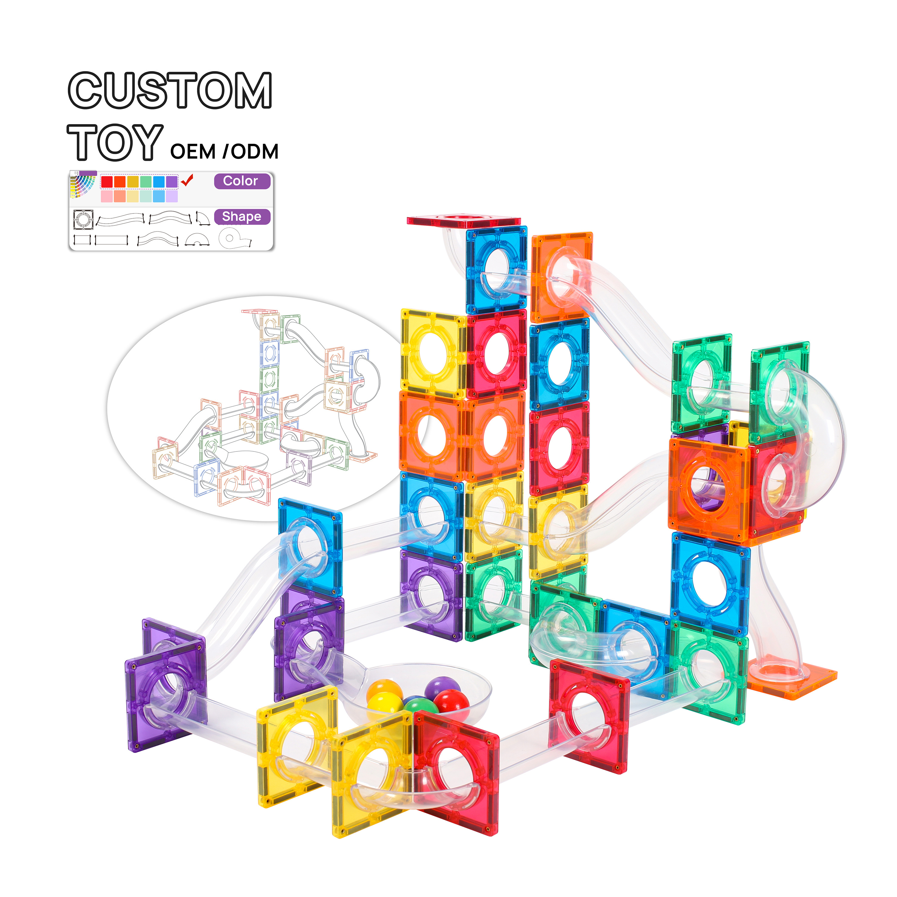 MNTL100pcs Marble Run Magnetic Tiles DIY Assembly Kids Stem Marble Run Race Track Magnetic Tiles Toy For Kids