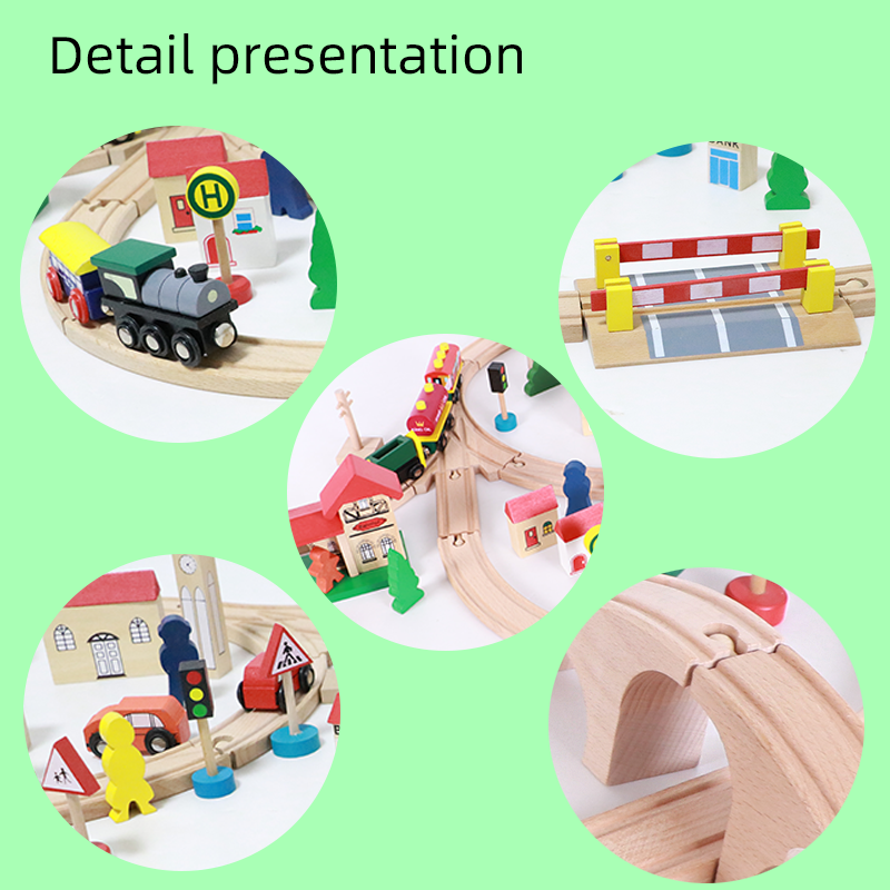 100pc Hot sale wooden train track toys set magical track assemble block vehicle toys railway play track car racing set