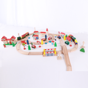 100pc Hot sale wooden train track toys set magical track assemble block vehicle toys railway play track car racing set