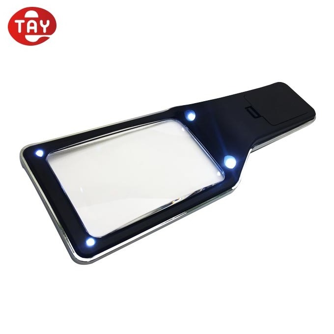 Handheld Large magnifying glass Rectangular Fresnel Lens 4 Led Lighted Magnifier