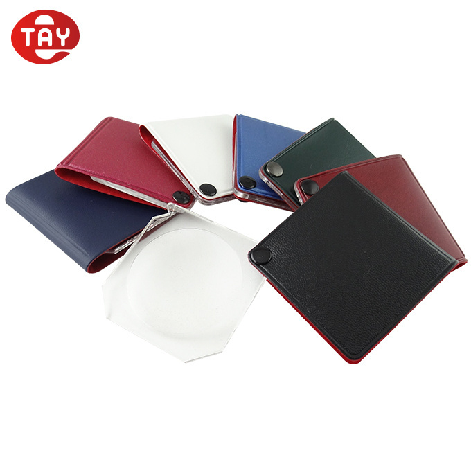 6X Small Square Magnifier Pocket Magnifying Glass PU Leather Cover