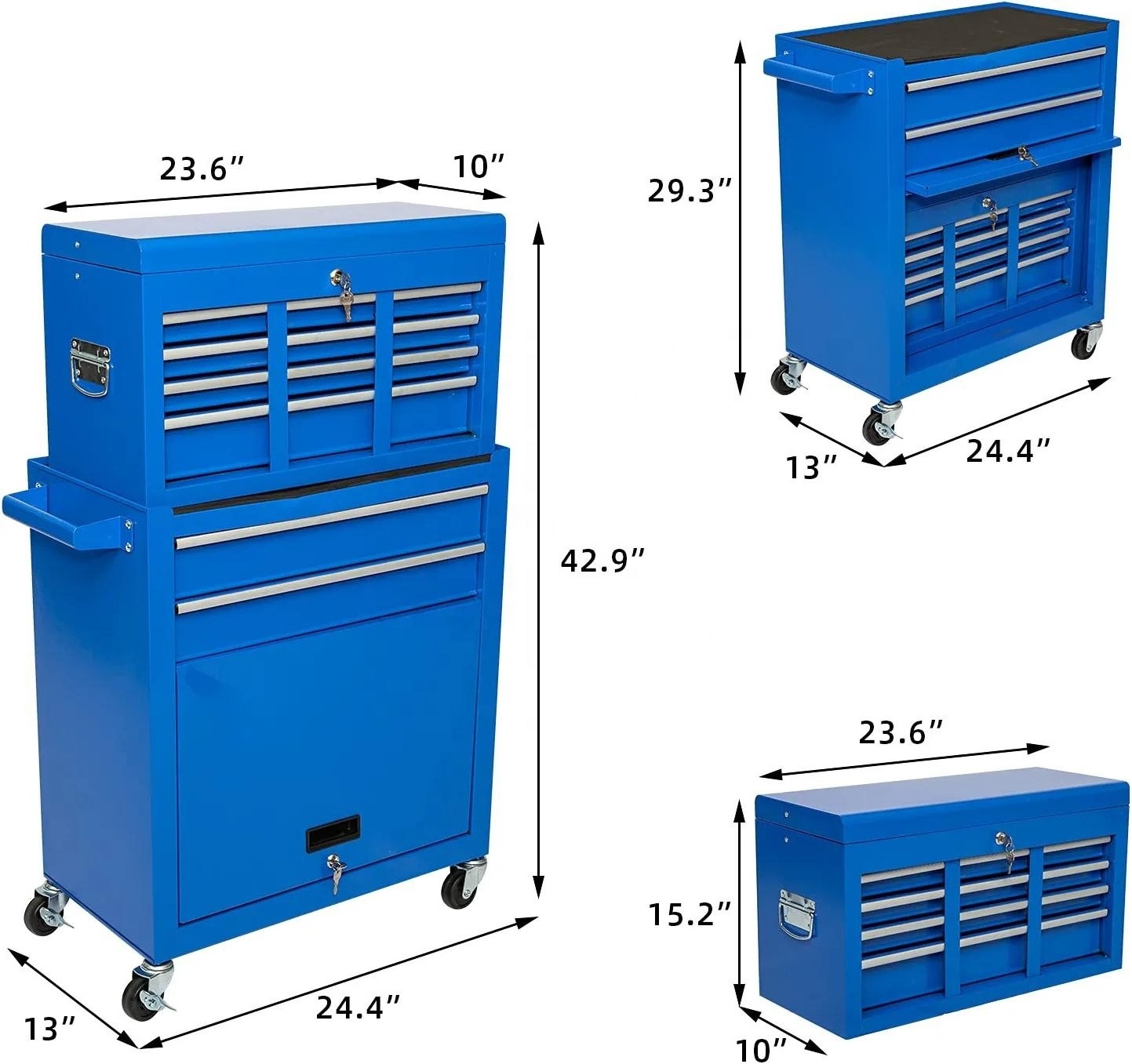 8-Drawers Rolling Tool Chest with Wheels 2-in-1 Detachable Tool Storage with Large Cabinet and Sliding Drawer Removable Tool Box