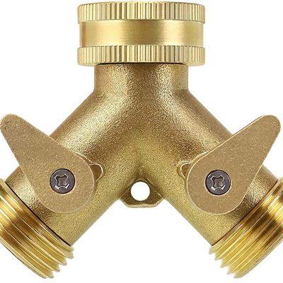 Heavy duty 3/4" 2 way brass garden hose splitter Faucet Adapter with On/Off Valves Y Splitter Manifold Garden Hose