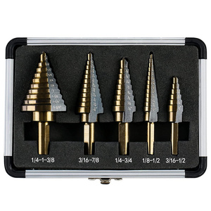 Step Drill Bits, 5PCS HSS Titanium Step Drill Bit Set, 50 Sizes High Speed Steel Step Bits for Metal with Aluminum Case