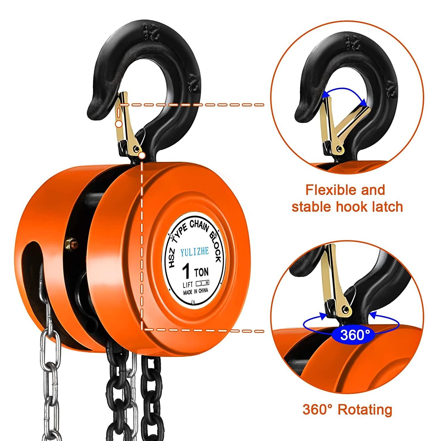 1-20T load optional G80 manganese steel chain with 2 Heavy Duty Hooks Double guide wheel design for Warehouses hand chain hoist