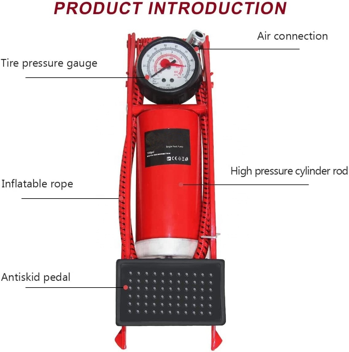 Foot Pump Portable Floor Bike Pump with Accurate Pressure Gauge Smart Valves 100PSI Air Pump for Motorcycle Bicycle Car Balls