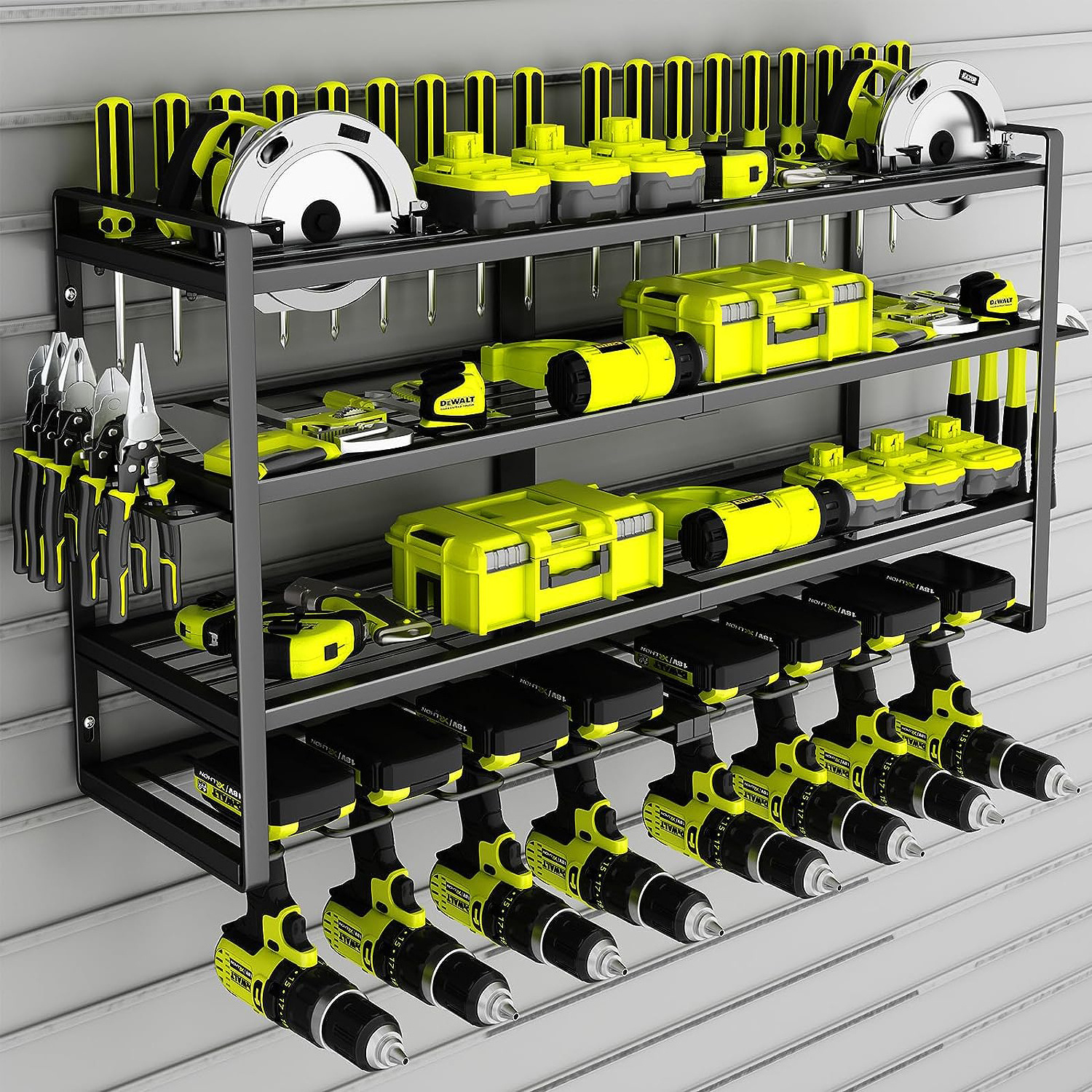 Power Tool Organizer 8 Drill Holder Wall Mount,4 Layer Heavy Duty Metal Power Tool Storage Rack Garage Tool Organizer & Storage