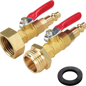 RV Winterize Blowout Adapter with 1/4" Quick Connect Plug and 3/4" Garden Water Hose Threading Quick Adapter with Ball Valve