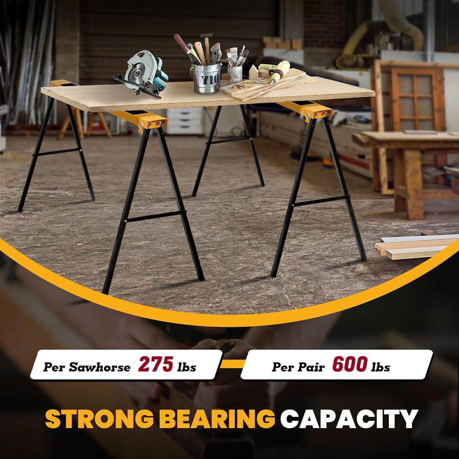 Saw Horses 2 Pack Folding, Heavy Duty Sawhorse with Non-slip Work Table  Portable Sawhorses Bench