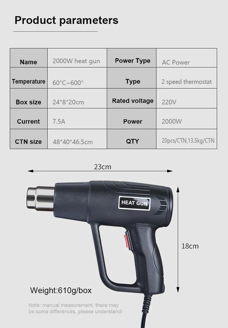 NEW Model Electric 2000W Hot Air Gun Temperature Controlled Building Heat Guns Soldering Adjustable Thermal Power Tool Cool