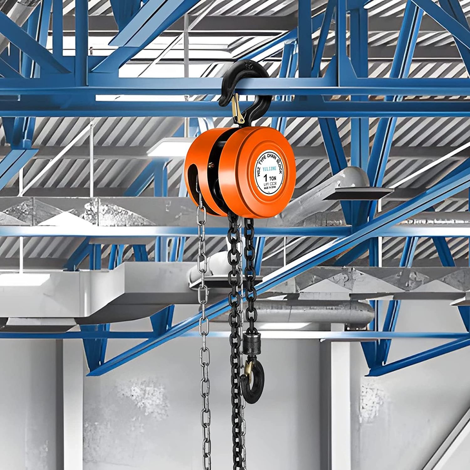 1-20T load optional G80 manganese steel chain with 2 Heavy Duty Hooks Double guide wheel design for Warehouses hand chain hoist