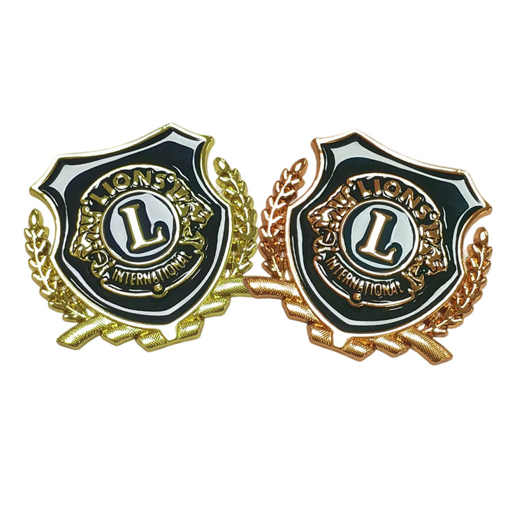 High Quality Custom Fashion Individuality 3D Antique Large Round Black Luxury Gold Badge Lapel Hard Enamel Lions Club Metal Pins