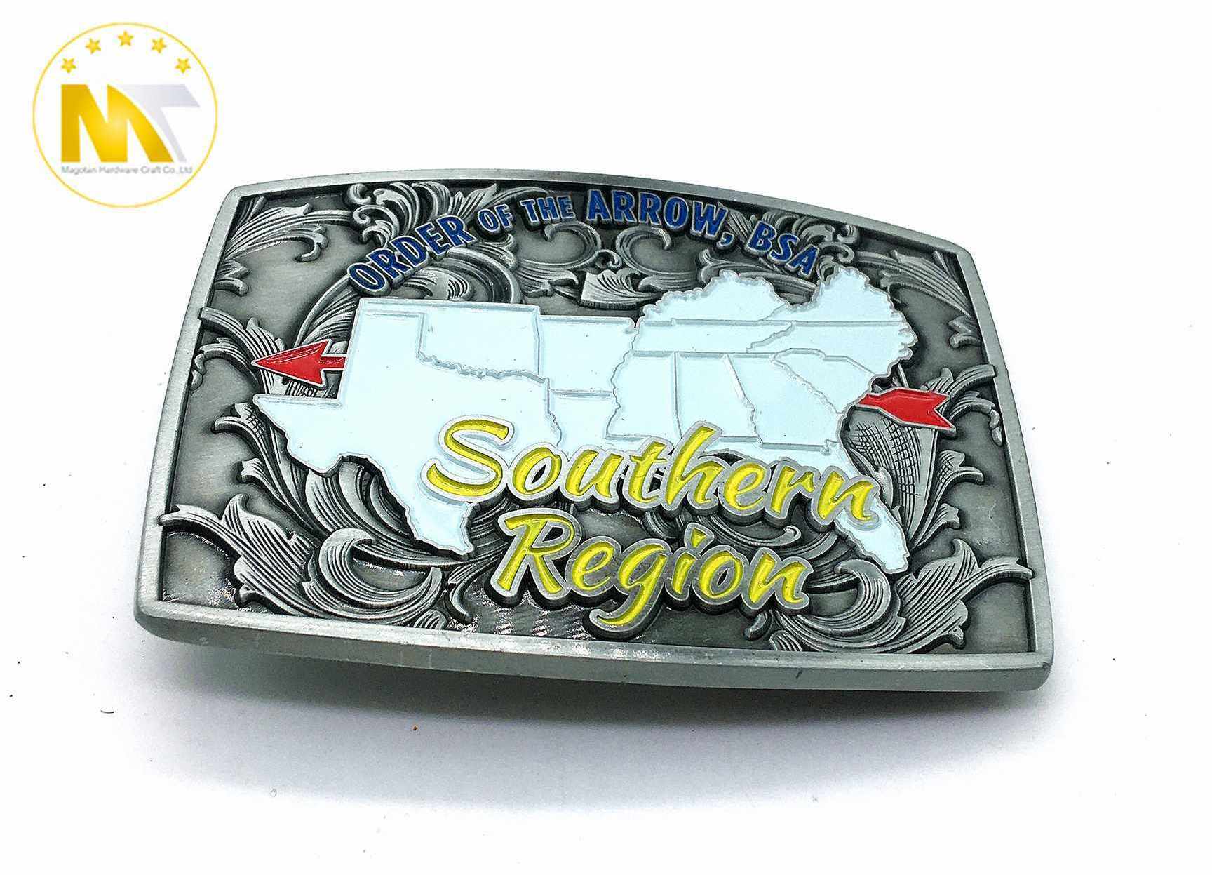 Hot selling round boy scout design  anti silver soft enamel men's buckle  belt buckle