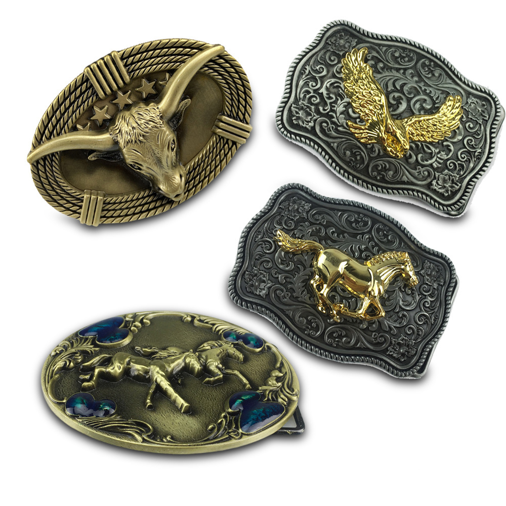 Wholesale Custom Logo Western Cowboy Luxury 3D 40Mm Brass Stainless Steel Zinc Alloy Metal Belt Buckles For Men