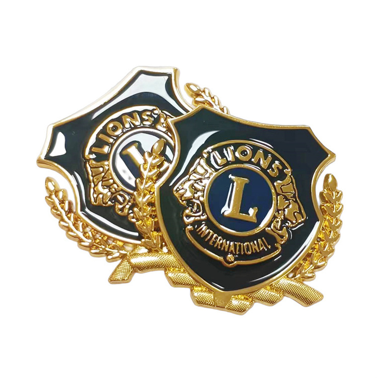 High Quality Custom Fashion Individuality 3D Antique Large Round Black Luxury Gold Badge Lapel Hard Enamel Lions Club Metal Pins