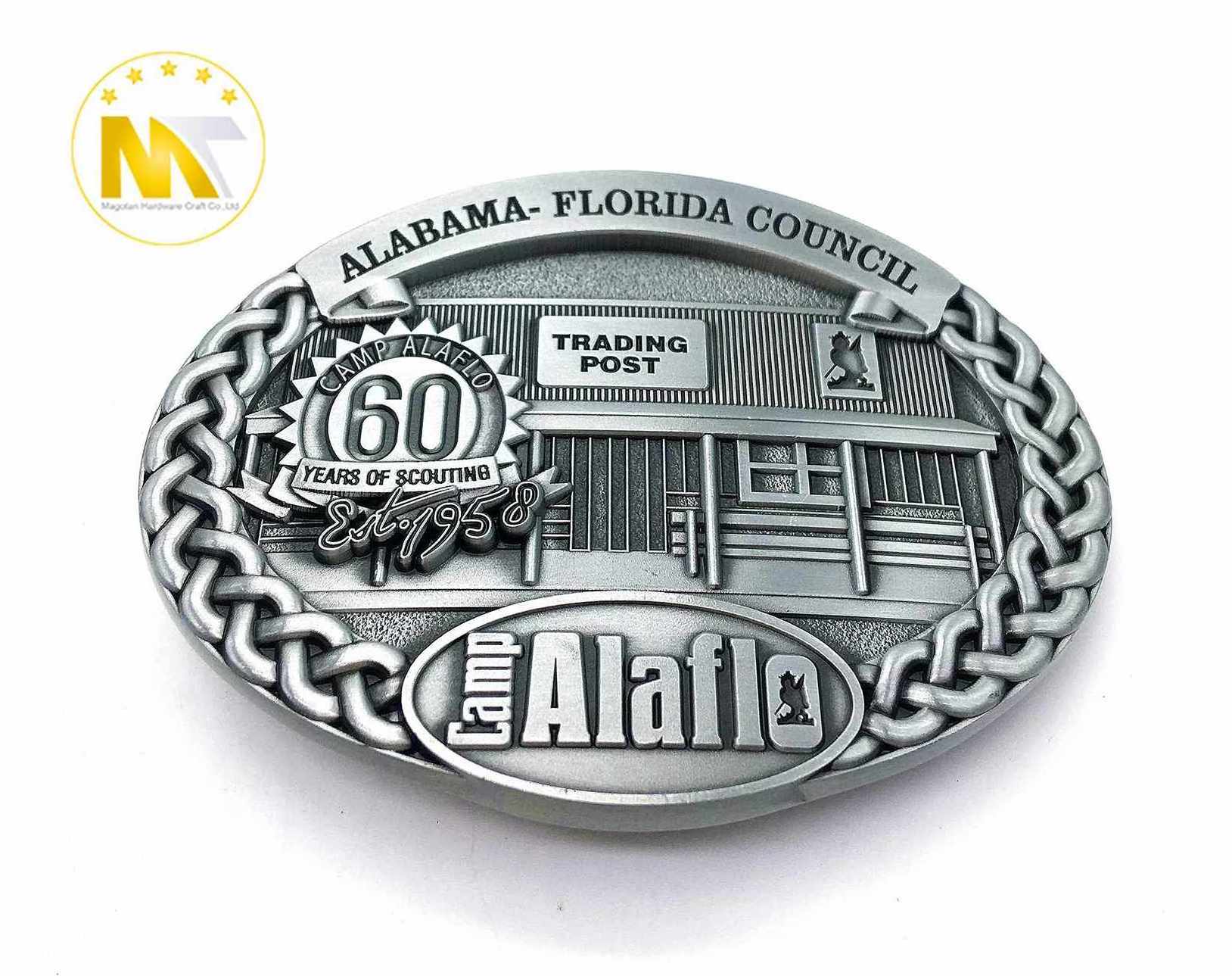 Hot selling round boy scout design  anti silver soft enamel men's buckle  belt buckle