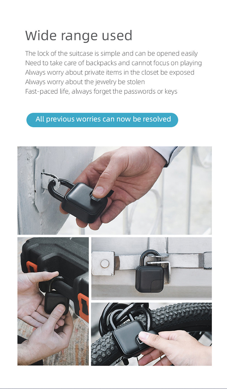 Factory Original Brand New IP65 Tuya App Smart Biometric Fingerprint Padlock L3+ Smart Digital Alarm Fingerprint Pad Lock