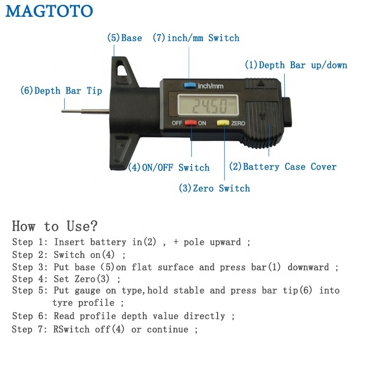 0-25mm digital tire tread depth gauge for measuring tools