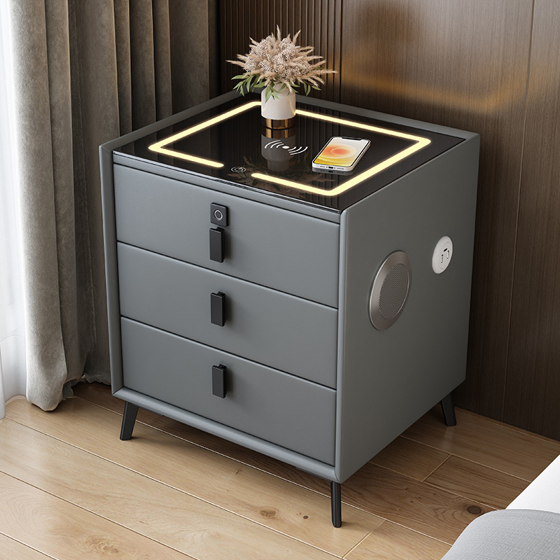 Multifunctional smart bedside table wireless charging audio fingerprint lock simple light luxury bedside storage storage cabinet