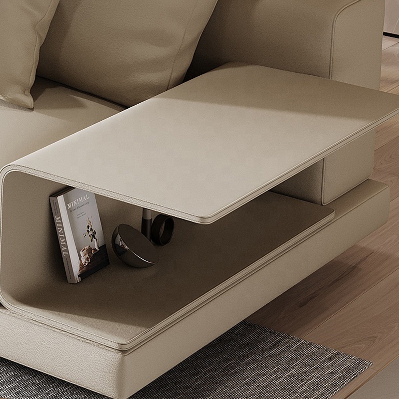 Cream style leather sofa modern simple high-end villa design large flat floor living room sofa