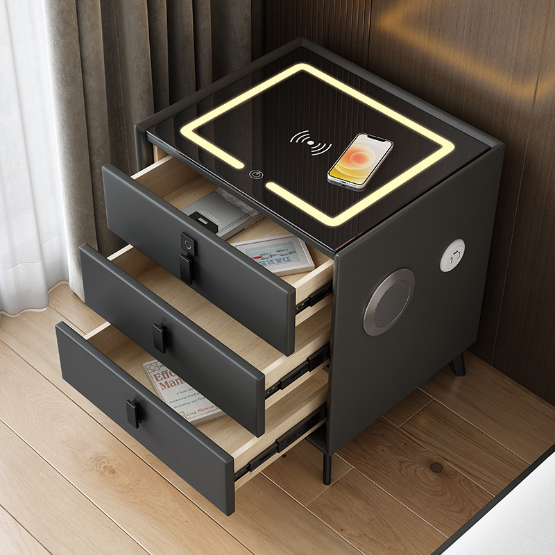 Multifunctional smart bedside table wireless charging audio fingerprint lock simple light luxury bedside storage storage cabinet