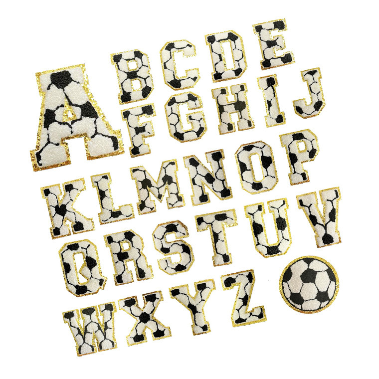 Football style gold glitter trim patch embroidery chenille patches letters