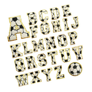 Football style gold glitter trim patch embroidery chenille patches letters